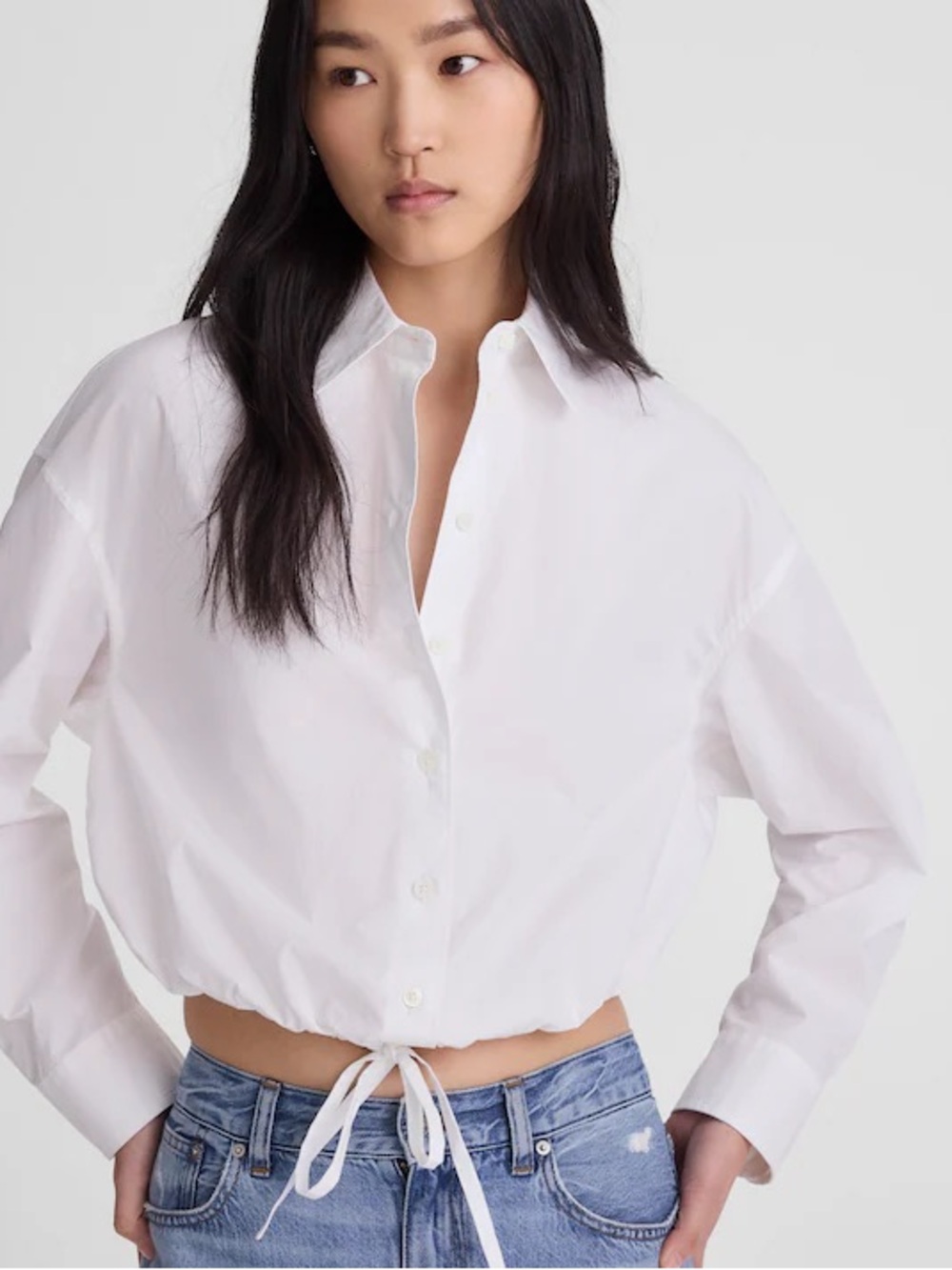 Madewell Drawstring Button-Up Shirt in Poplin